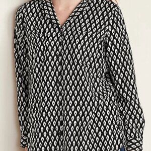 Old Navy sz XS Womens Black Printed Relaxed Collared Button Top Casual Career